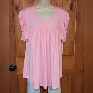 Pink Ruffle Sleeve Blouse